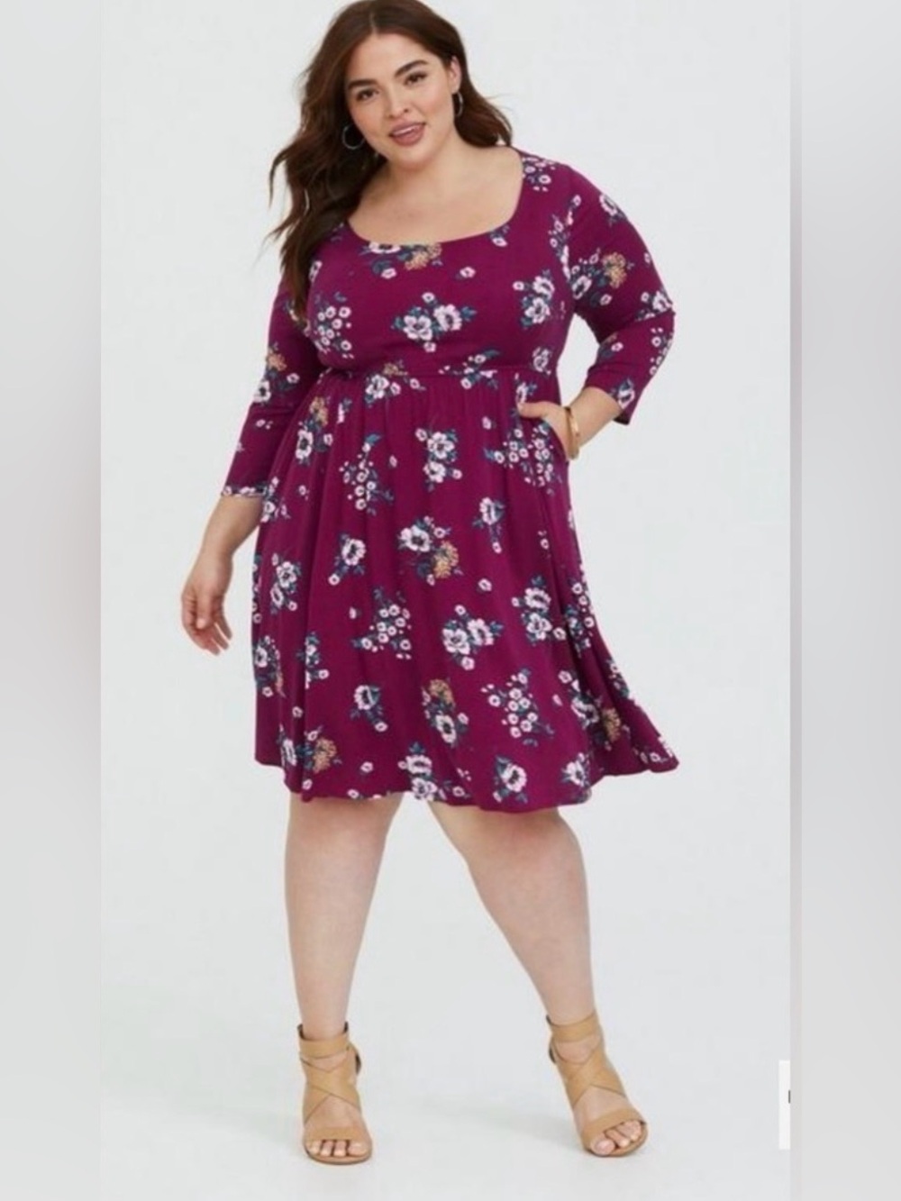 Torrid Berry Floral Fit & Flare Dress Size 2 2X 3/4 Sleeve Rayon Stretch - Picture 5 of 10